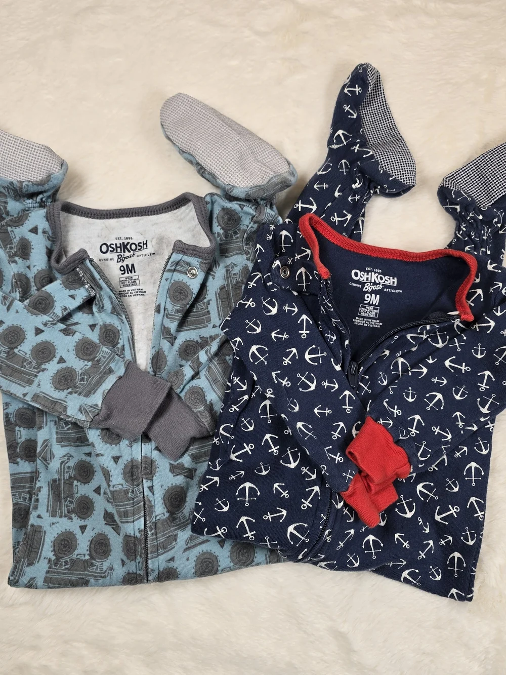 OshKosh B'gosh Navy Anchor Zip Footie with Red Trim